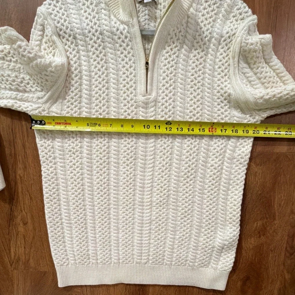 Reiss Bantham Men Med Off-White Cable Knit 1/4 Zip Sweater Wool Blend in Ecru